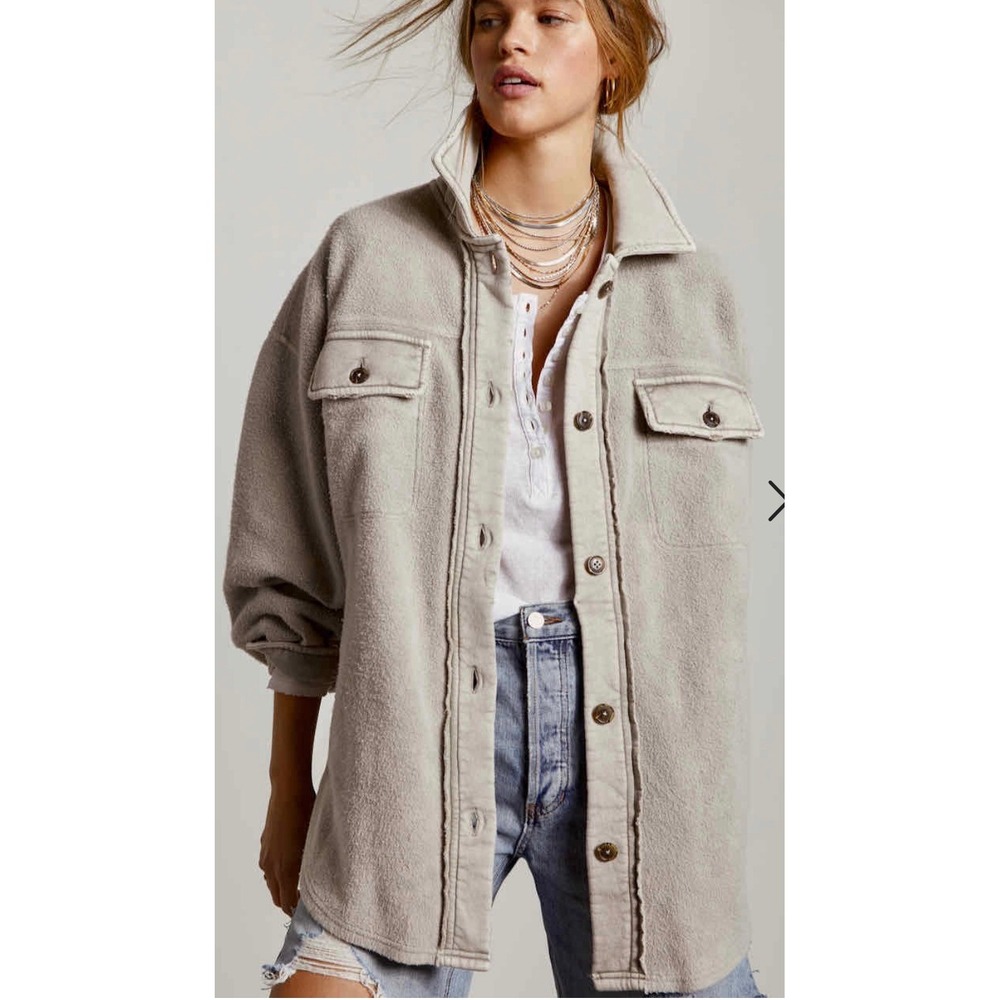 Free People Ruby Jacket Women XS Tan Excellent Oversized Fleece Shacket